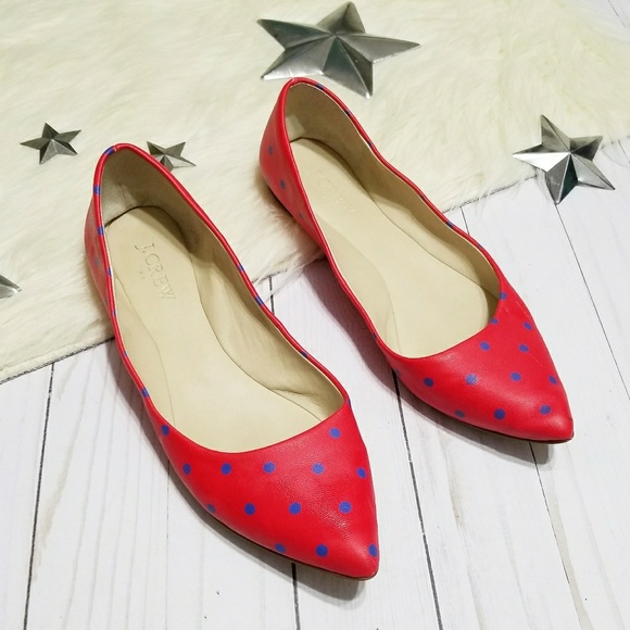 J. Crew Factory Shoes - J. Crew red blue polka dot flats pointed toe retro